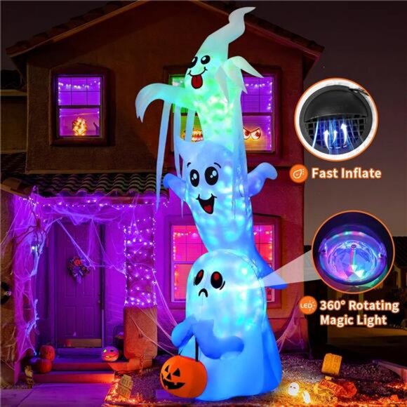GOOSH 9.8 FT High Halloween Inflatable Overlap Ghost Outdoor Decorations Blow - Picture 4 of 7